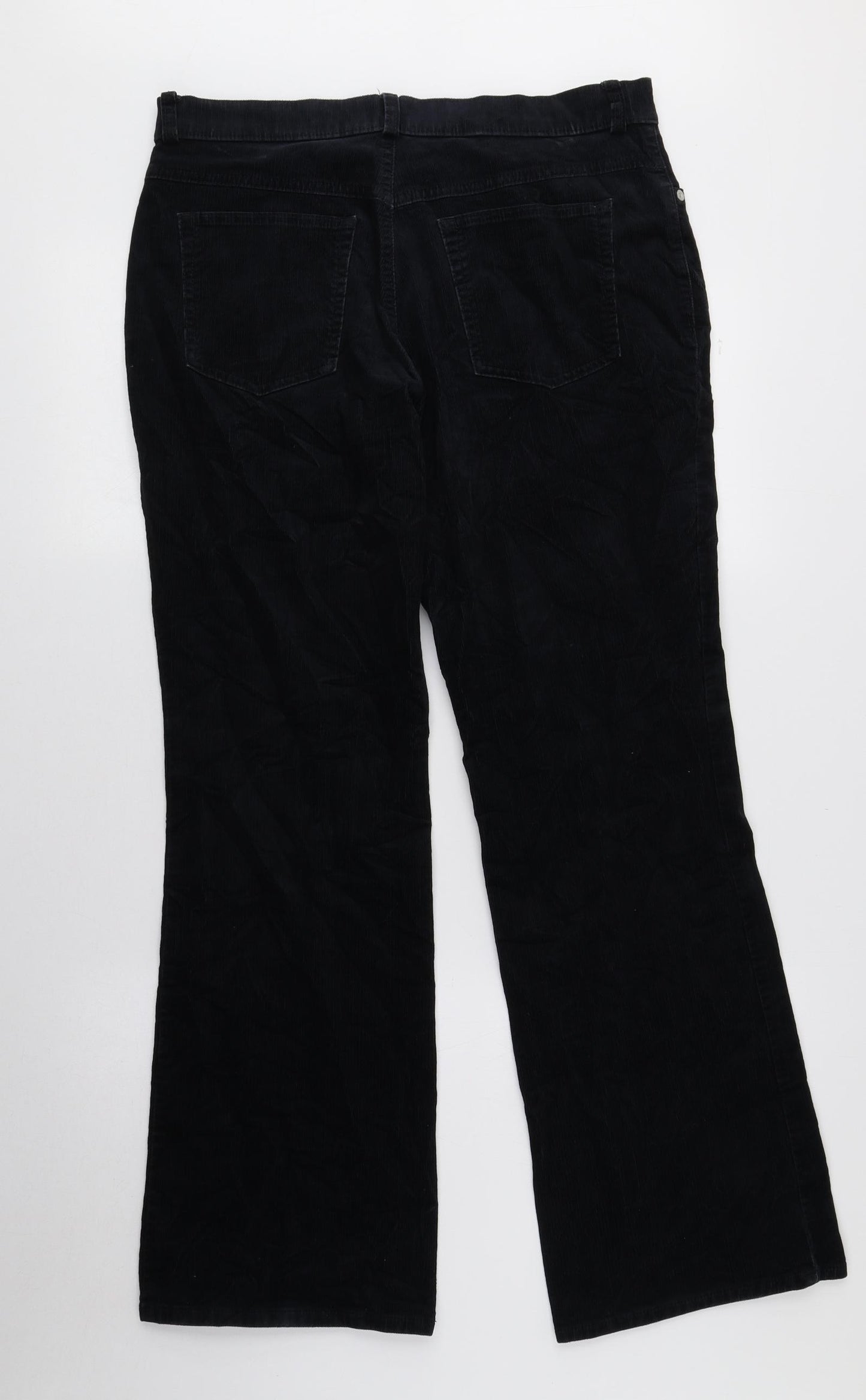Marks and Spencer Womens Black Cotton Wide-Leg Jeans Size 14 L28 in Regular Button