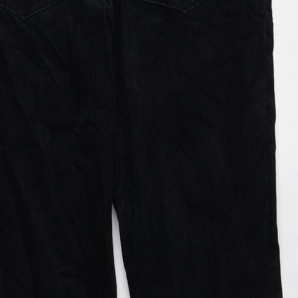 Marks and Spencer Womens Black Cotton Wide-Leg Jeans Size 14 L28 in Regular Button