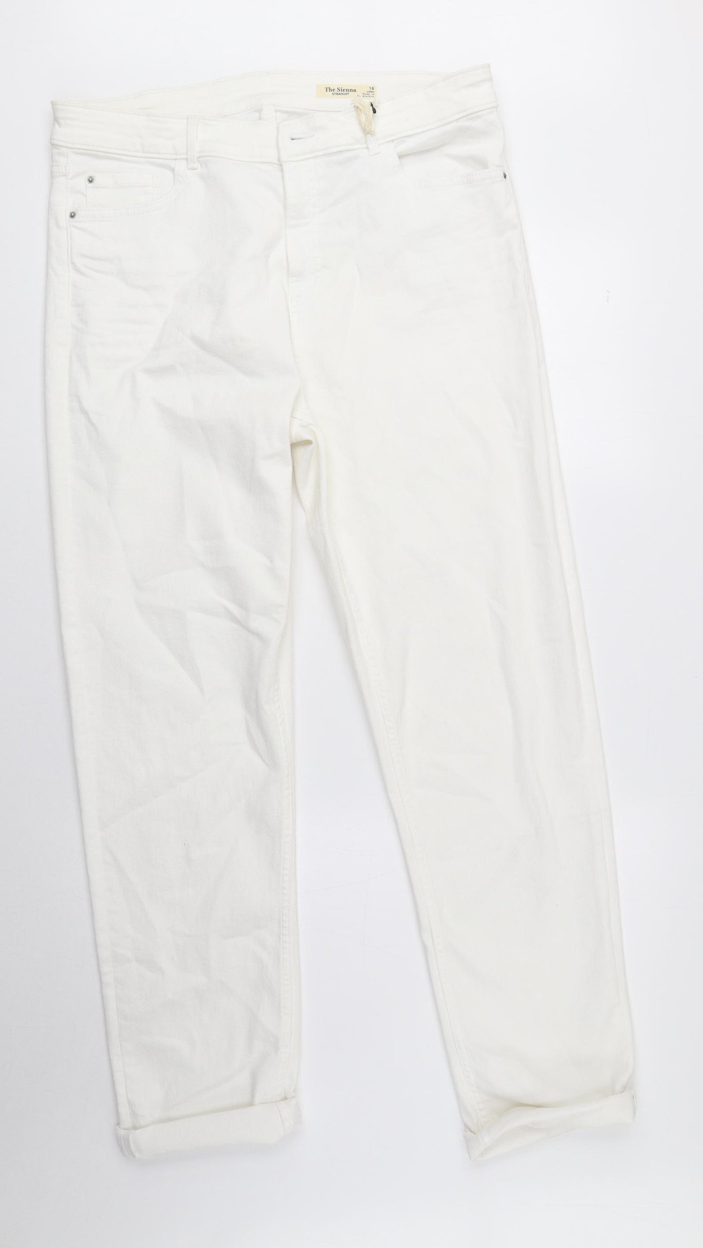 Marks and Spencer Womens White Cotton Straight Jeans Size 16 L29 in Regular Button