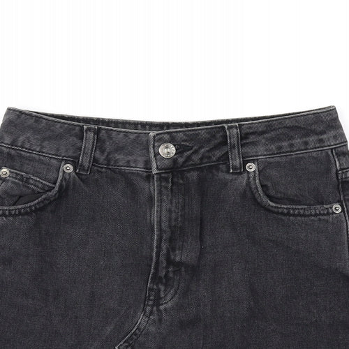 Topshop Womens Black Cotton Mini Skirt Size 8 Button