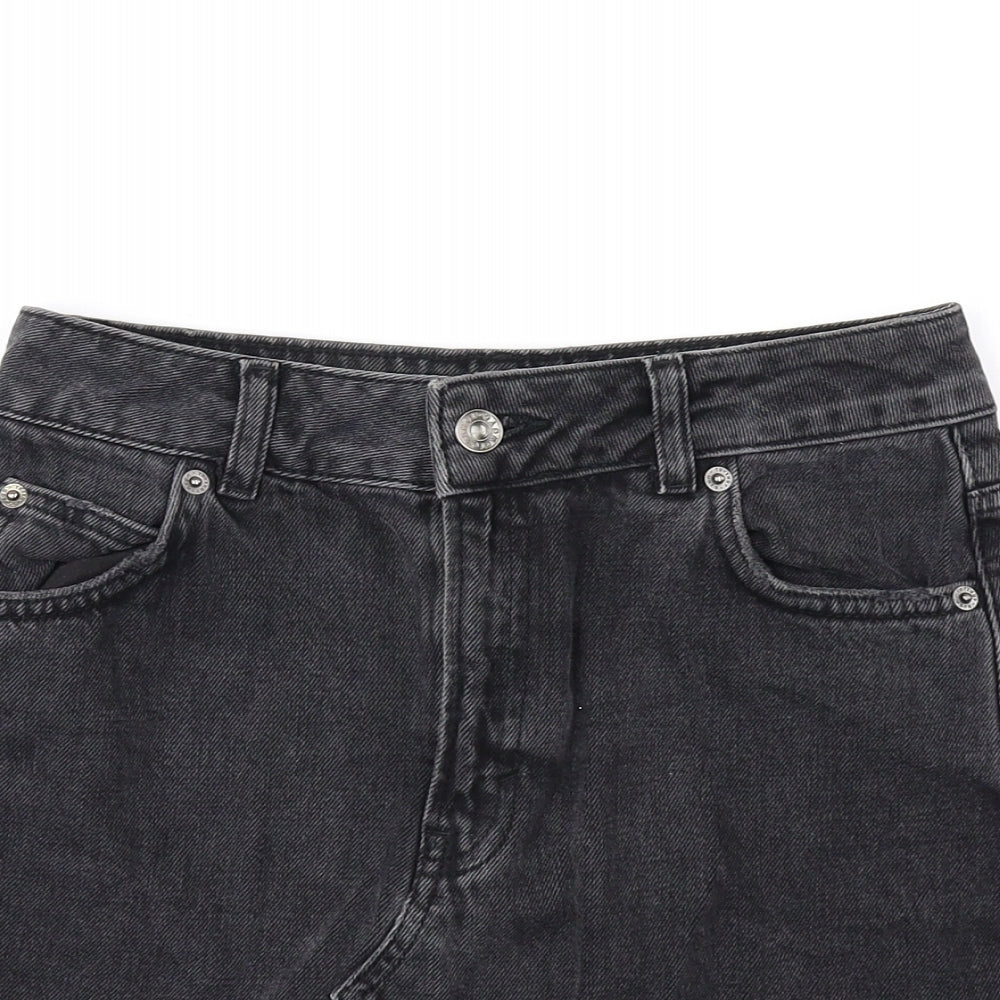 Topshop Womens Black Cotton Mini Skirt Size 8 Button
