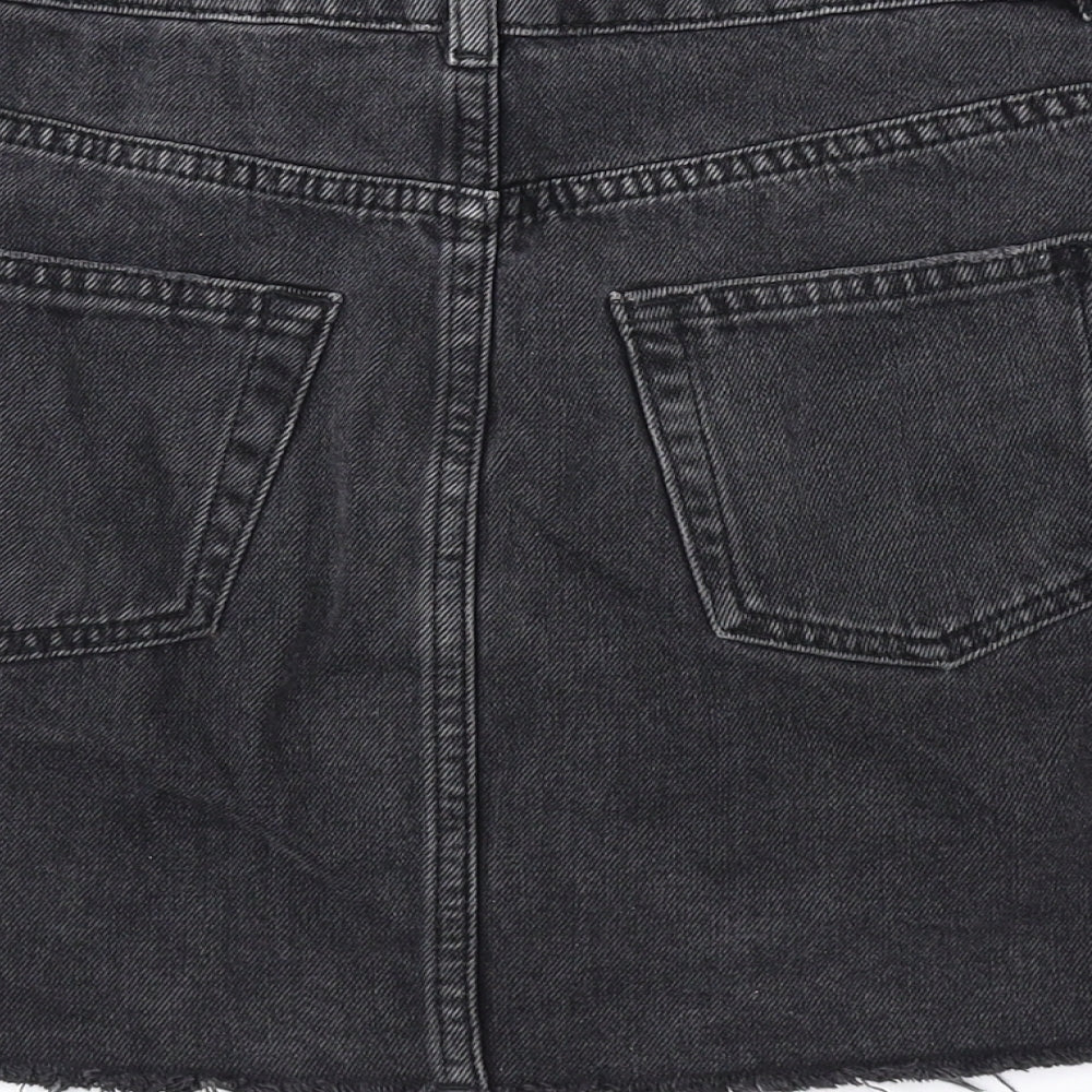 Topshop Womens Black Cotton Mini Skirt Size 8 Button