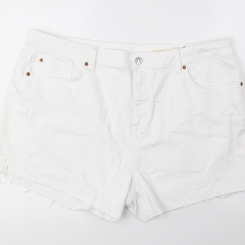 Marks and Spencer Womens White Cotton Mom Shorts Size 22 L3 in Regular Button
