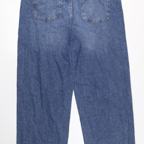 Marks and Spencer Womens Blue Cotton Wide-Leg Jeans Size 18 L25 in Regular Button