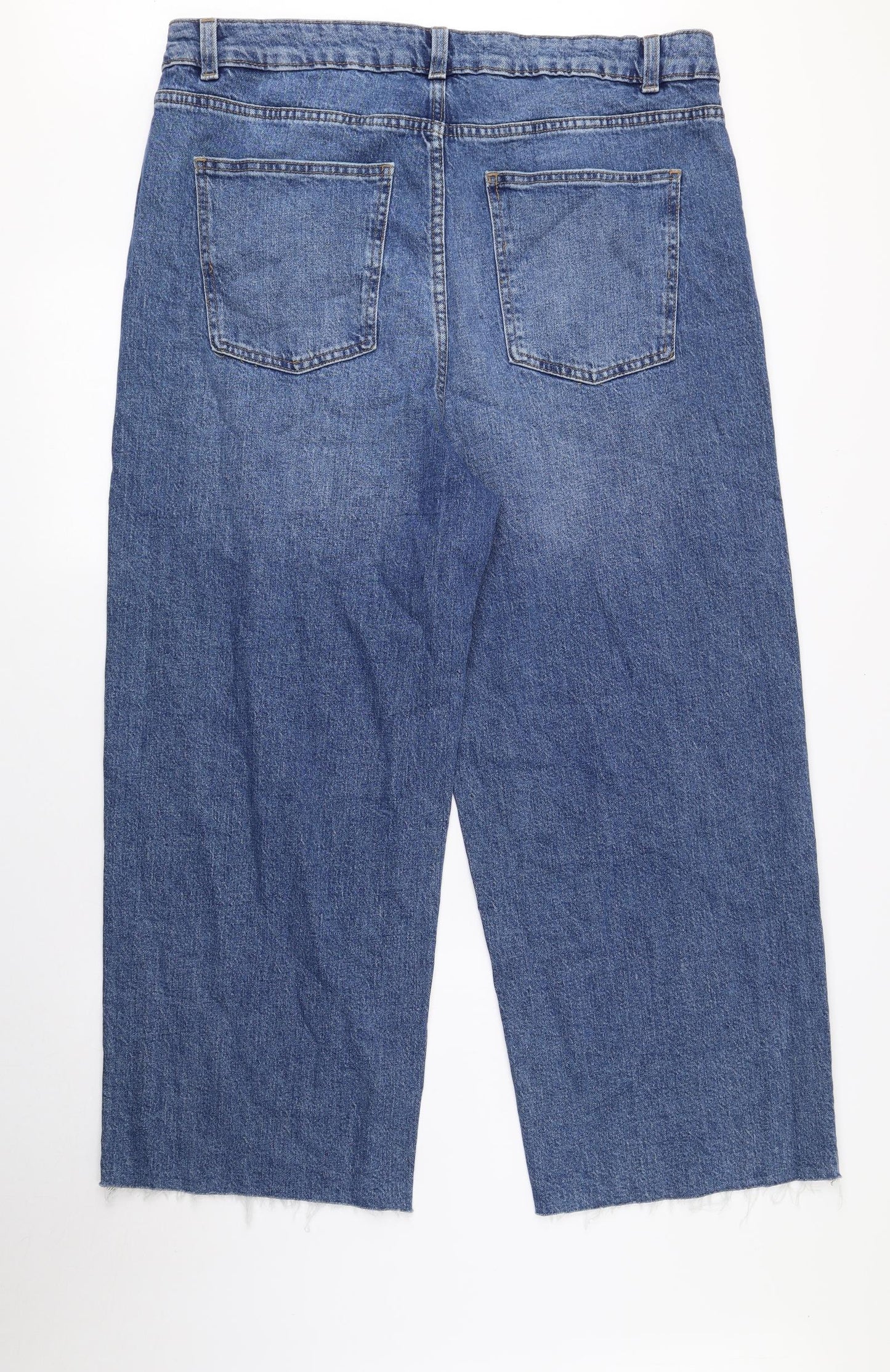 Marks and Spencer Womens Blue Cotton Wide-Leg Jeans Size 18 L25 in Regular Button