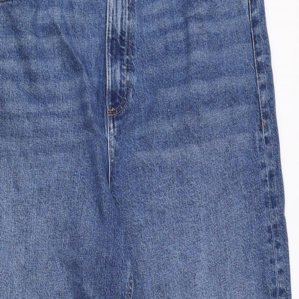 Marks and Spencer Womens Blue Cotton Wide-Leg Jeans Size 18 L25 in Regular Button