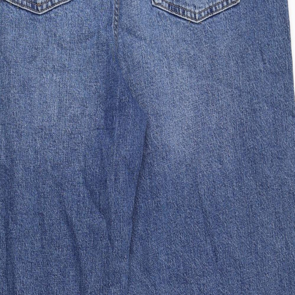 Marks and Spencer Womens Blue Cotton Wide-Leg Jeans Size 18 L25 in Regular Button