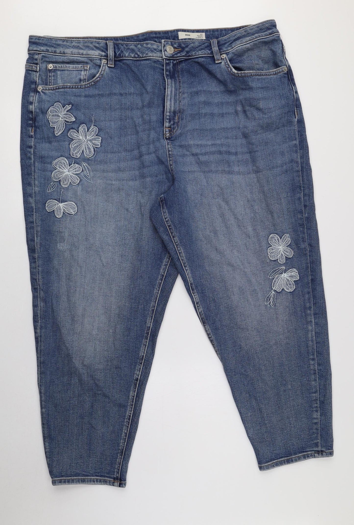 Marks and Spencer Womens Blue Cotton Mom Jeans Size 22 L25 in Regular Button