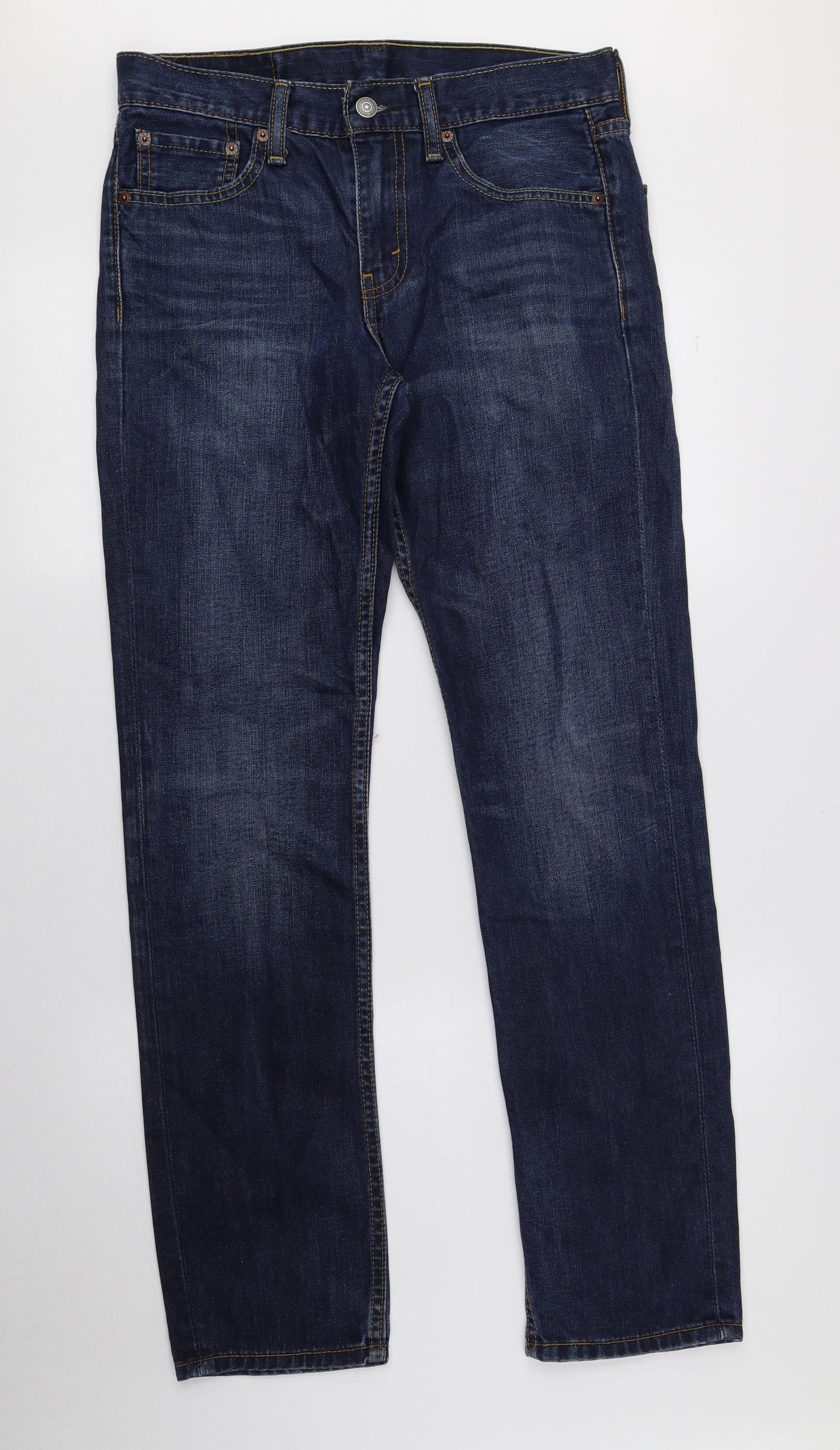 Preworn Mens Blue Cotton Straight Jeans Size 30 in L30 in Regular Button