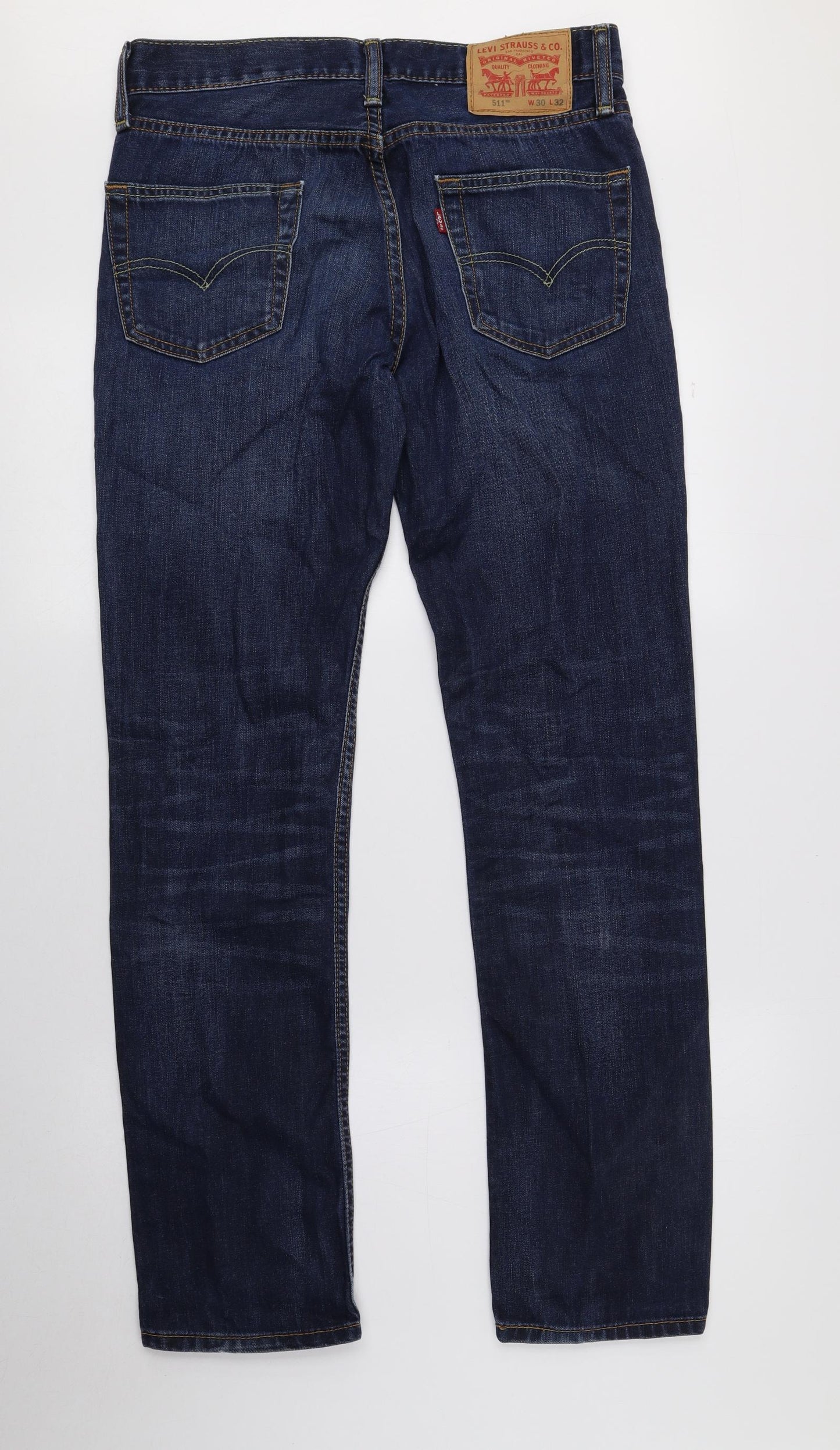 Preworn Mens Blue Cotton Straight Jeans Size 30 in L30 in Regular Button