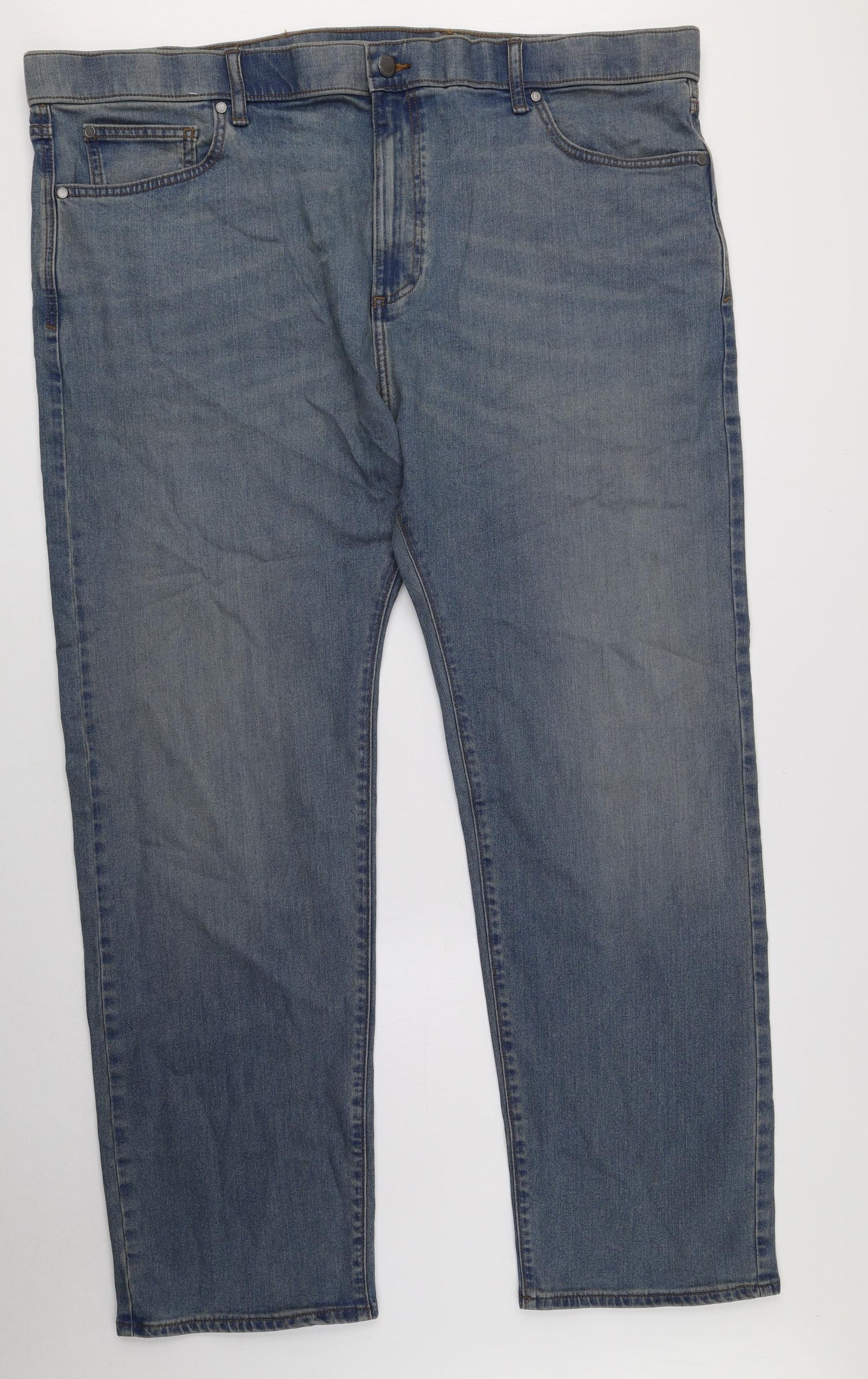 Marks and Spencer Mens Blue Cotton Straight Jeans Size 44 in L31 in Regular Button