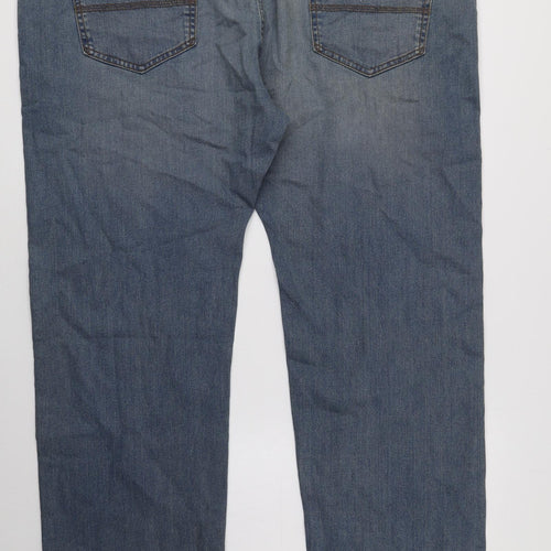 Marks and Spencer Mens Blue Cotton Straight Jeans Size 44 in L31 in Regular Button