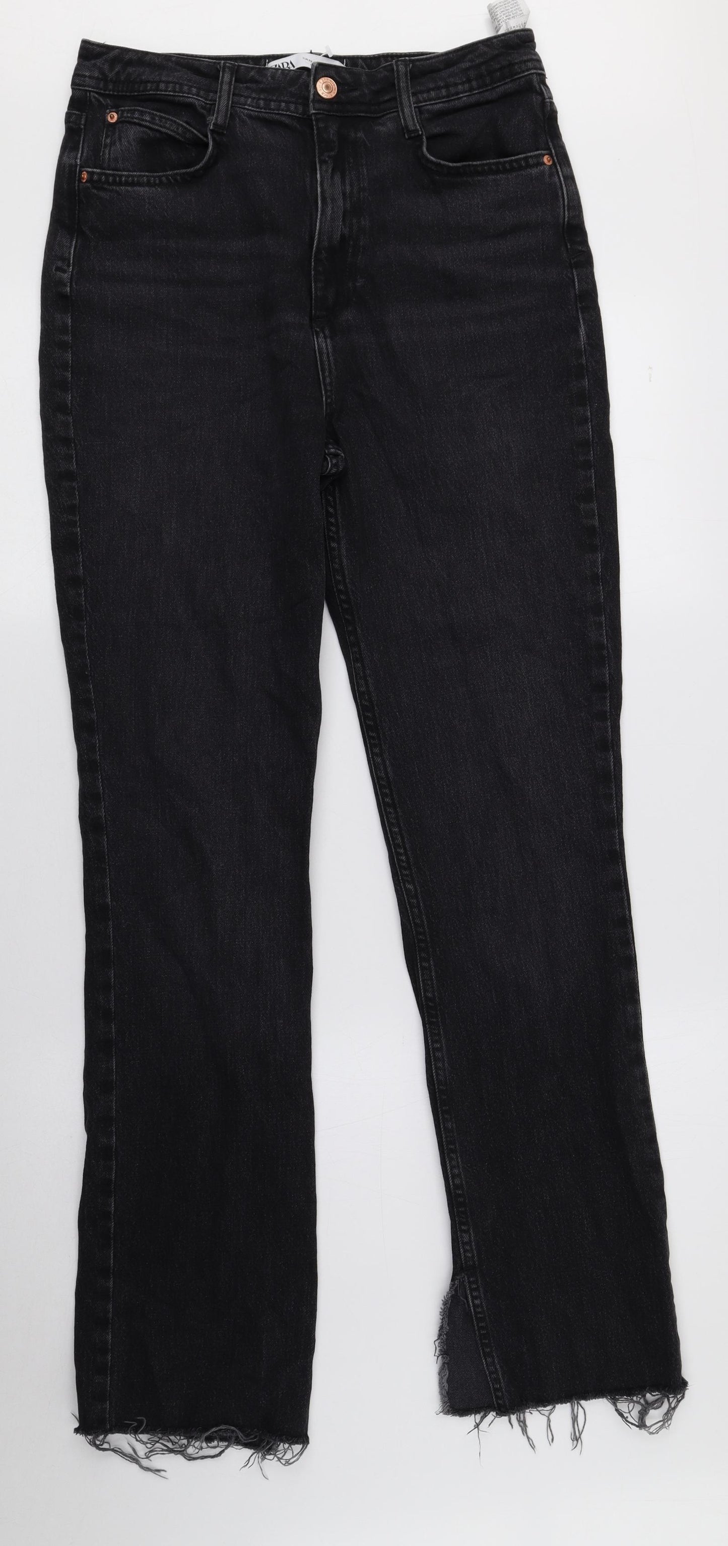 Zara Womens Black Cotton Straight Jeans Size 8 L30 in Regular Button
