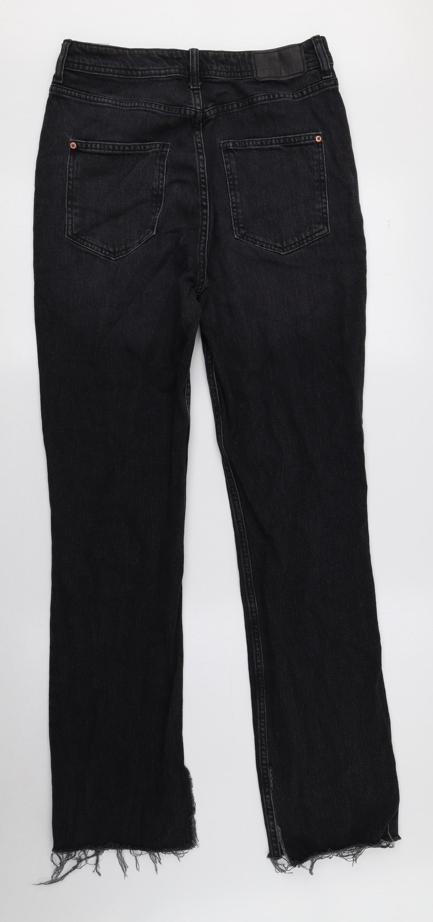 Zara Womens Black Cotton Straight Jeans Size 8 L30 in Regular Button