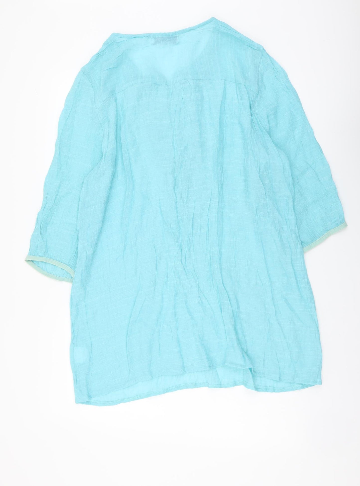 Pure & Natural Womens Blue Cotton Ringer Blouse Size L V-Neck