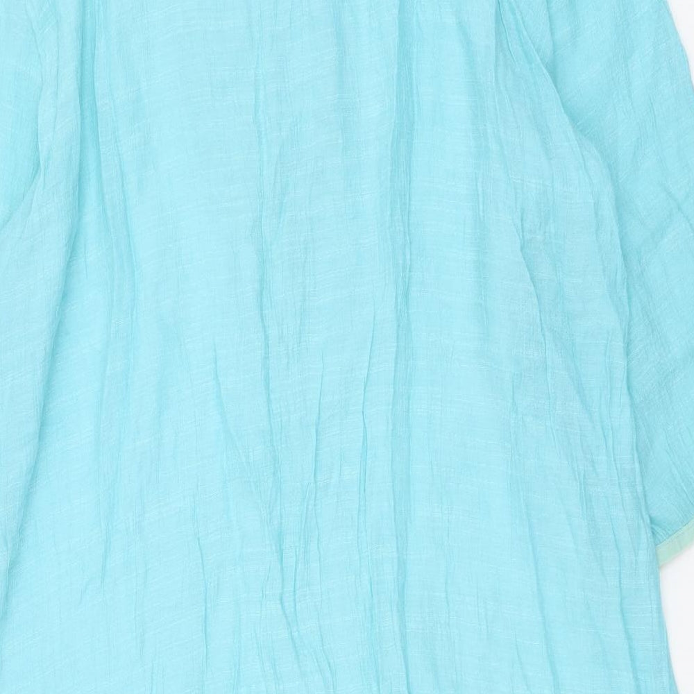 Pure & Natural Womens Blue Cotton Ringer Blouse Size L V-Neck