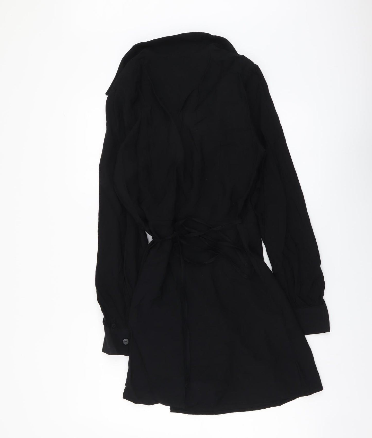 Bershka Womens Black Viscose Wrap Dress Size L V-Neck Tie