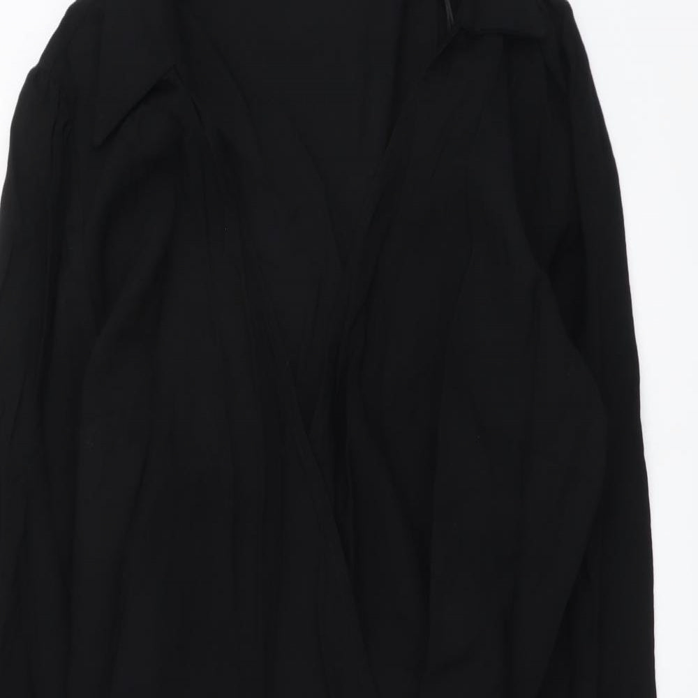 Bershka Womens Black Viscose Wrap Dress Size L V-Neck Tie