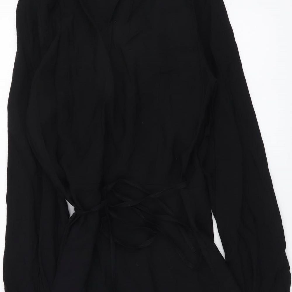 Bershka Womens Black Viscose Wrap Dress Size L V-Neck Tie