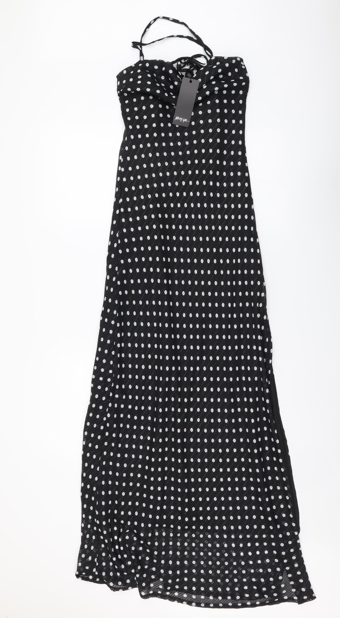 Nasty Gal Womens Black Polka Dot Polyester Maxi Size 8 Cowl Neck Pullover