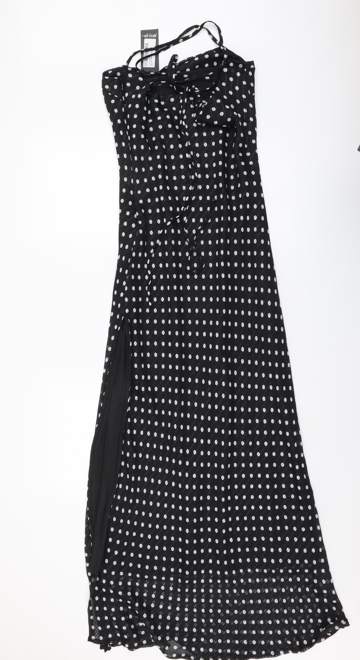 Nasty Gal Womens Black Polka Dot Polyester Maxi Size 8 Cowl Neck Pullover