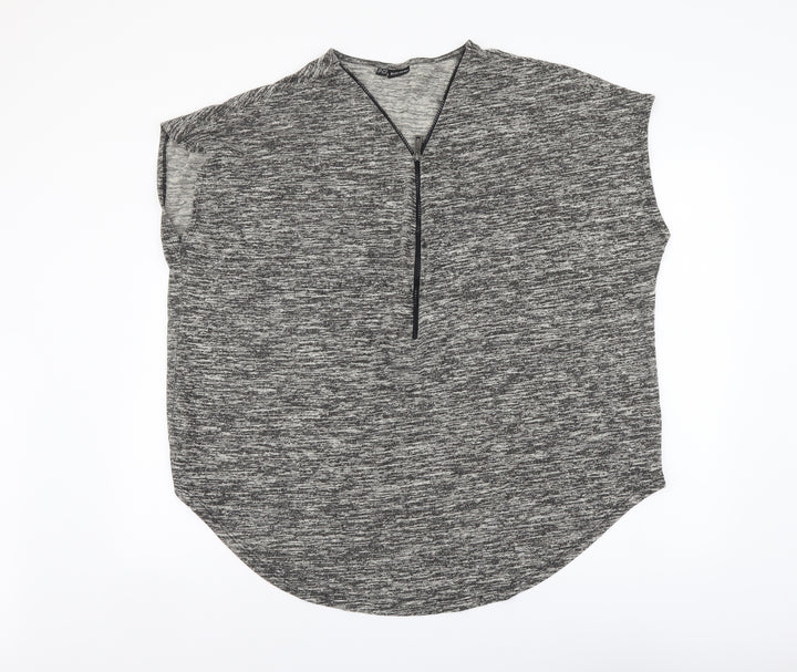 Body Flirt Womens Grey Geometric Viscose Basic Blouse Size XL V-Neck