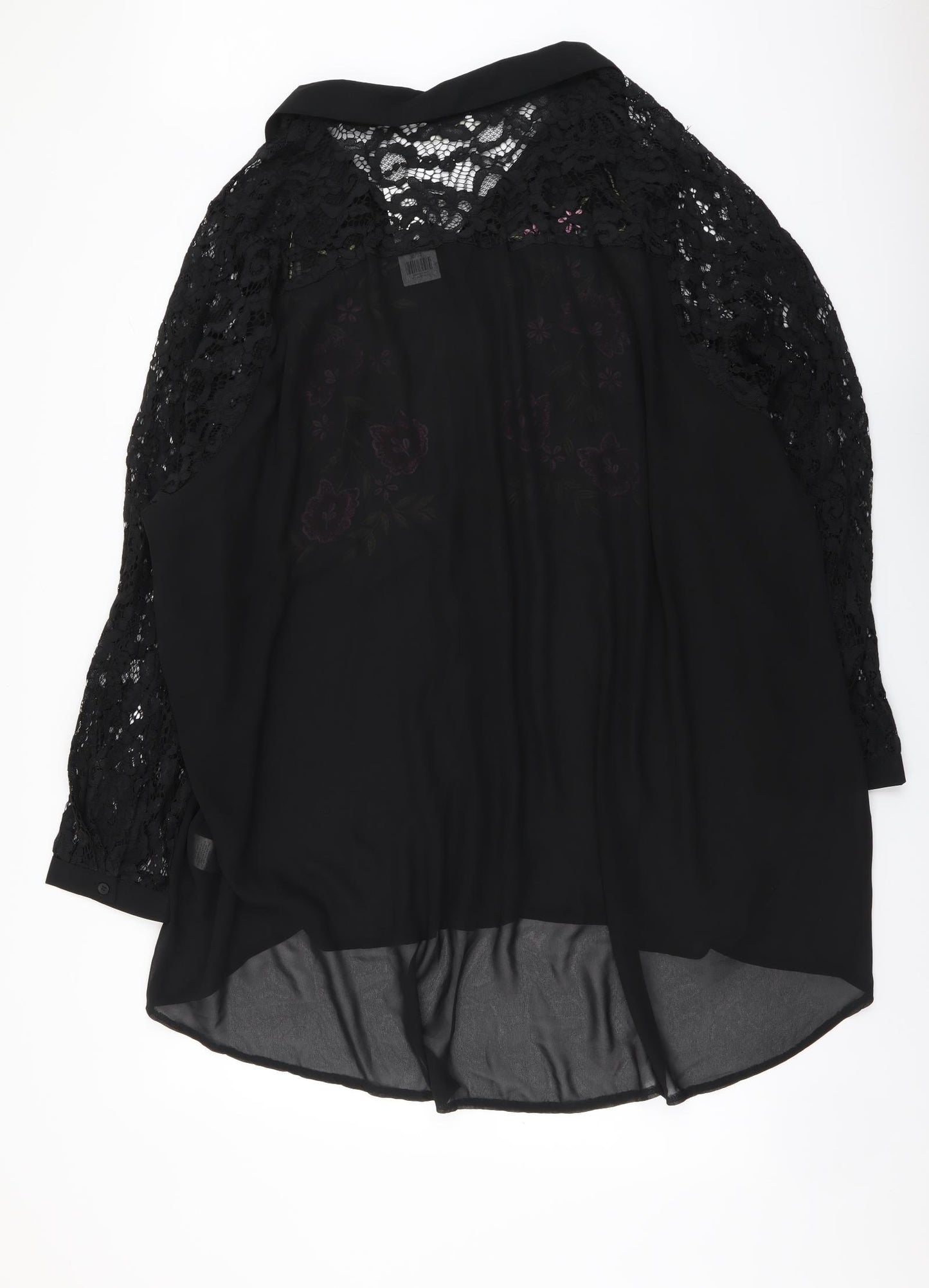 Yours Womens Black Floral Polyester Basic Button-Up Size 30 Collared - Lace Detail
