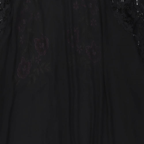 Yours Womens Black Floral Polyester Basic Button-Up Size 30 Collared - Lace Detail