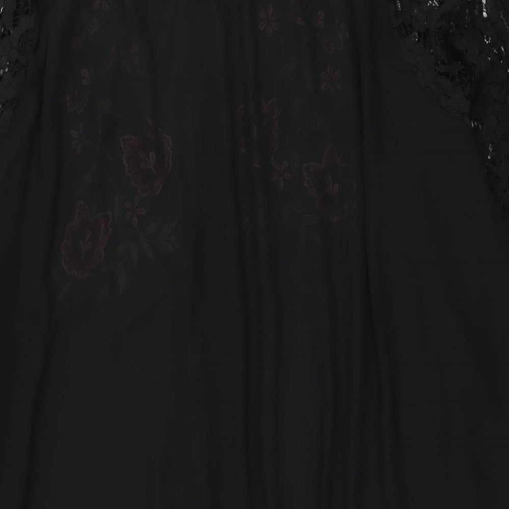 Yours Womens Black Floral Polyester Basic Button-Up Size 30 Collared - Lace Detail