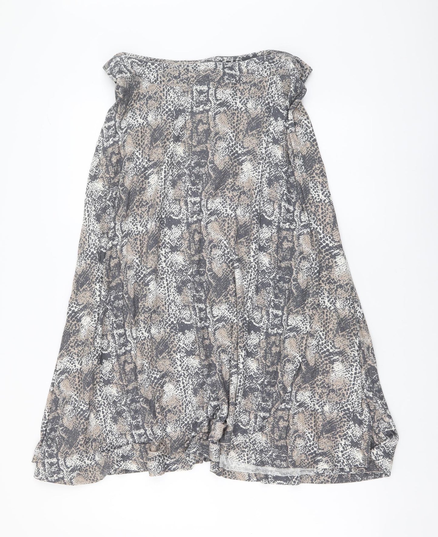 NEXT Womens Beige Animal Print Viscose Flare Skirt Size 12 Button - Snake Pattern