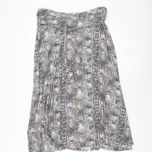 NEXT Womens Beige Animal Print Viscose Flare Skirt Size 12 Button - Snake Pattern