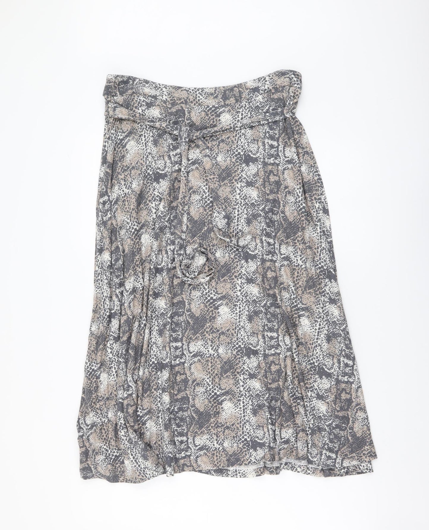 NEXT Womens Beige Animal Print Viscose Flare Skirt Size 12 Button - Snake Pattern