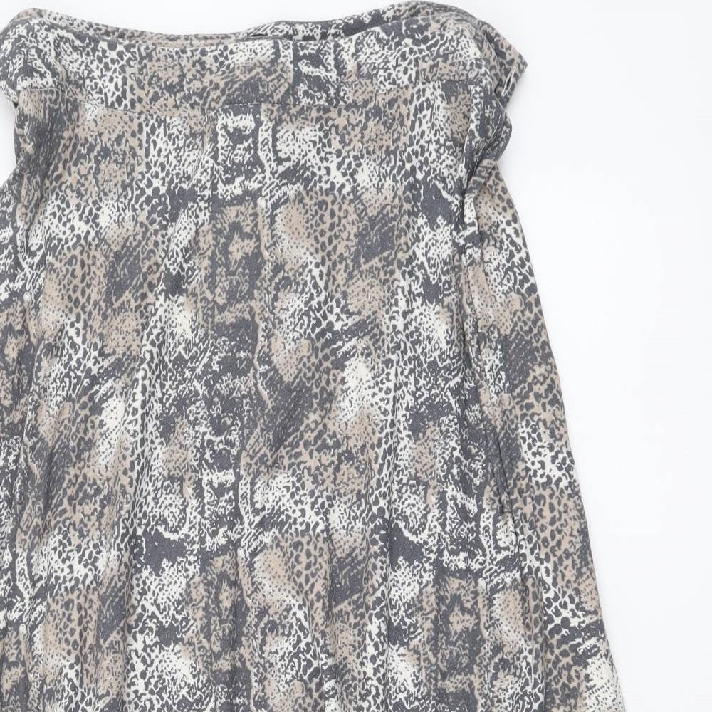 NEXT Womens Beige Animal Print Viscose Flare Skirt Size 12 Button - Snake Pattern