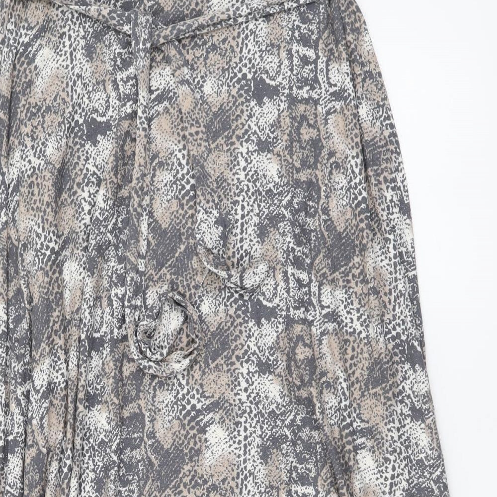 NEXT Womens Beige Animal Print Viscose Flare Skirt Size 12 Button - Snake Pattern