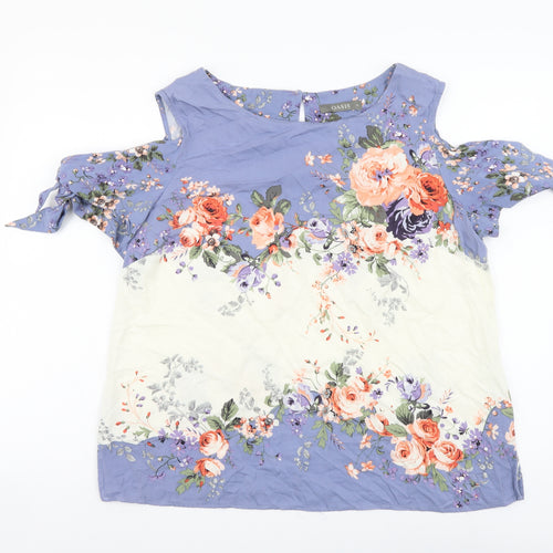Oasis Womens Multicoloured Floral Viscose Basic Blouse Size 16 Boat Neck - Cold Shoulder