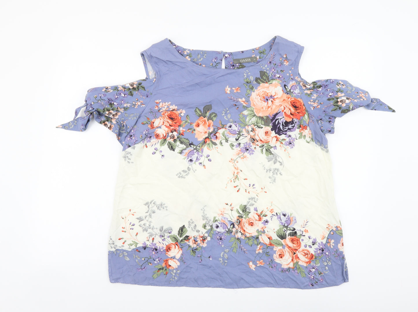 Oasis Womens Multicoloured Floral Viscose Basic Blouse Size 16 Boat Neck - Cold Shoulder