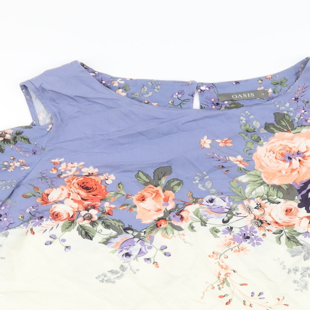 Oasis Womens Multicoloured Floral Viscose Basic Blouse Size 16 Boat Neck - Cold Shoulder