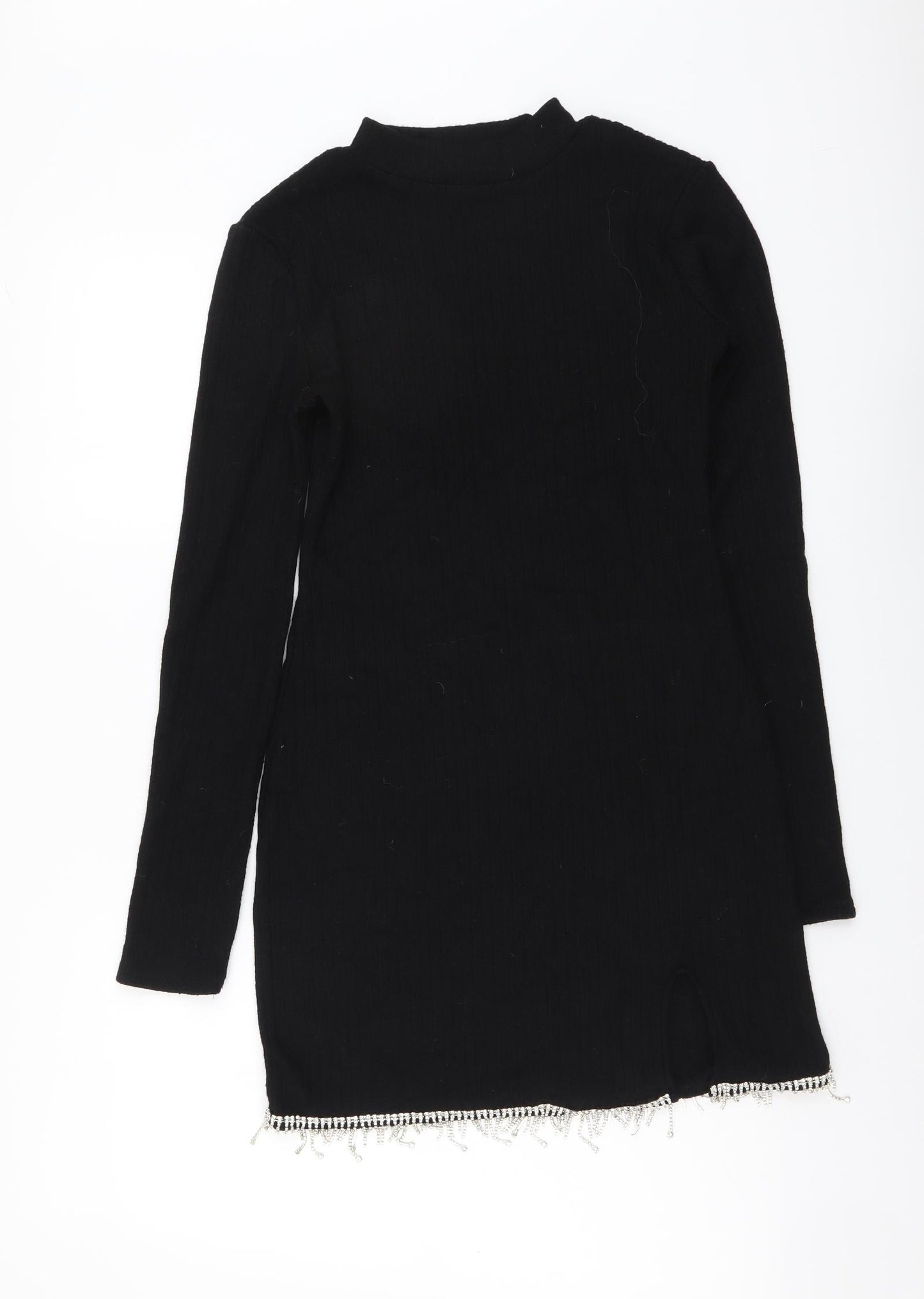 Zara Womens Black Polyester Jumper Dress Size M Mock Neck Pullover - Ribbed