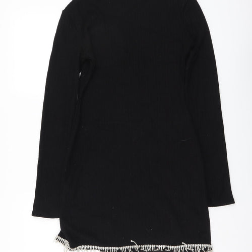 Zara Womens Black Polyester Jumper Dress Size M Mock Neck Pullover - Ribbed
