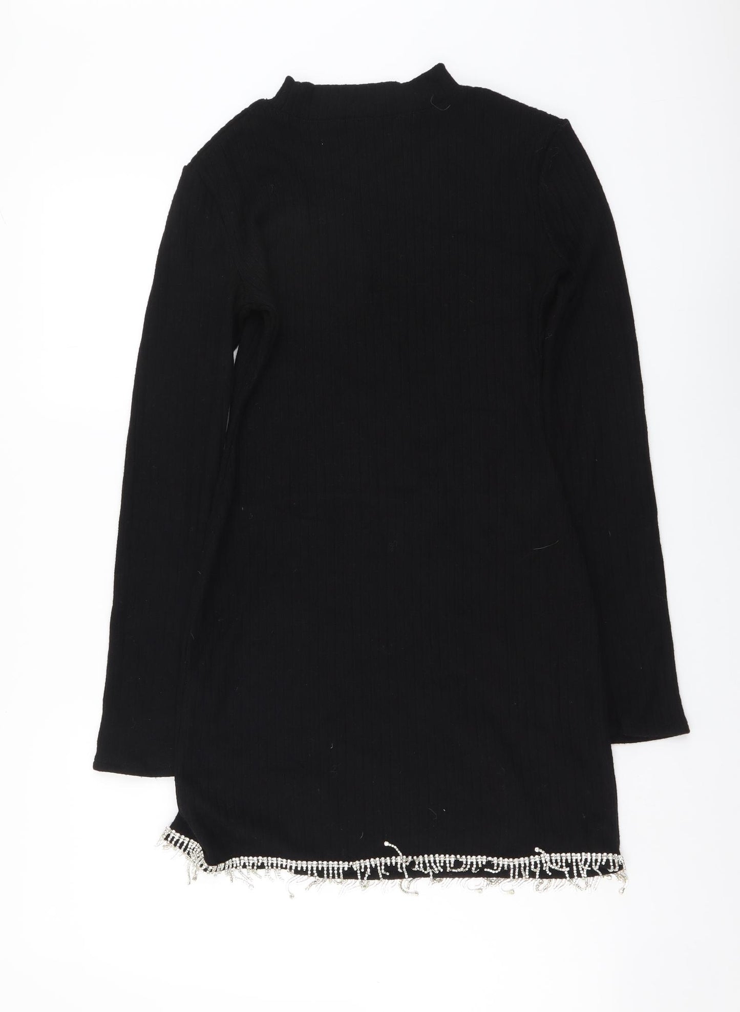 Zara Womens Black Polyester Jumper Dress Size M Mock Neck Pullover - Ribbed