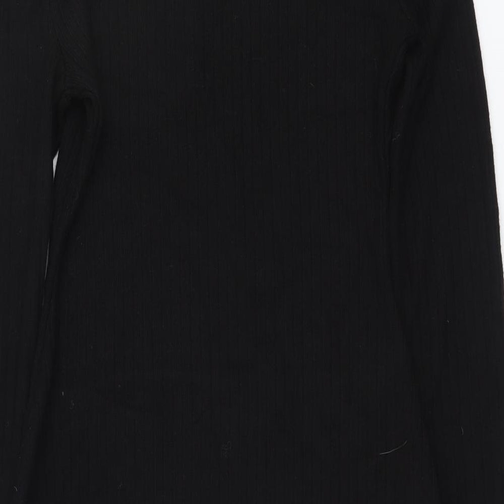 Zara Womens Black Polyester Jumper Dress Size M Mock Neck Pullover - Ribbed
