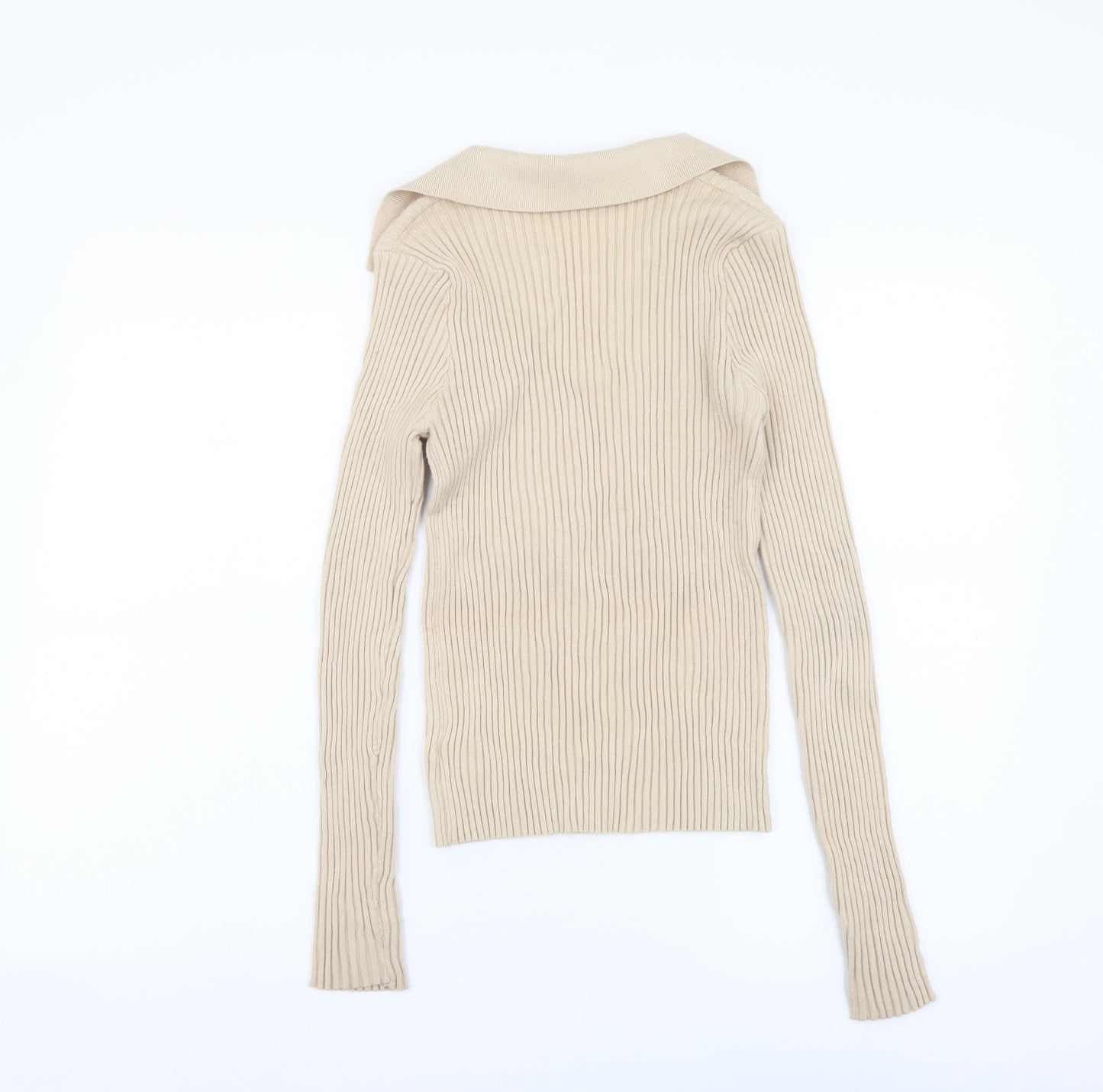 Dazy Womens Beige Collared Polyester Pullover Jumper Size M - Ribbed