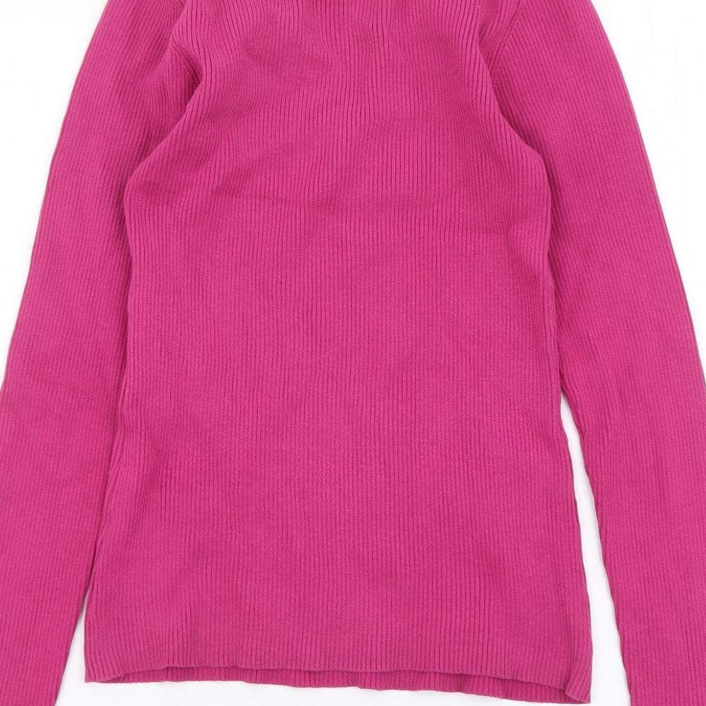 BHS Womens Pink V-Neck Cotton Pullover Jumper Size 10 - Ribbed