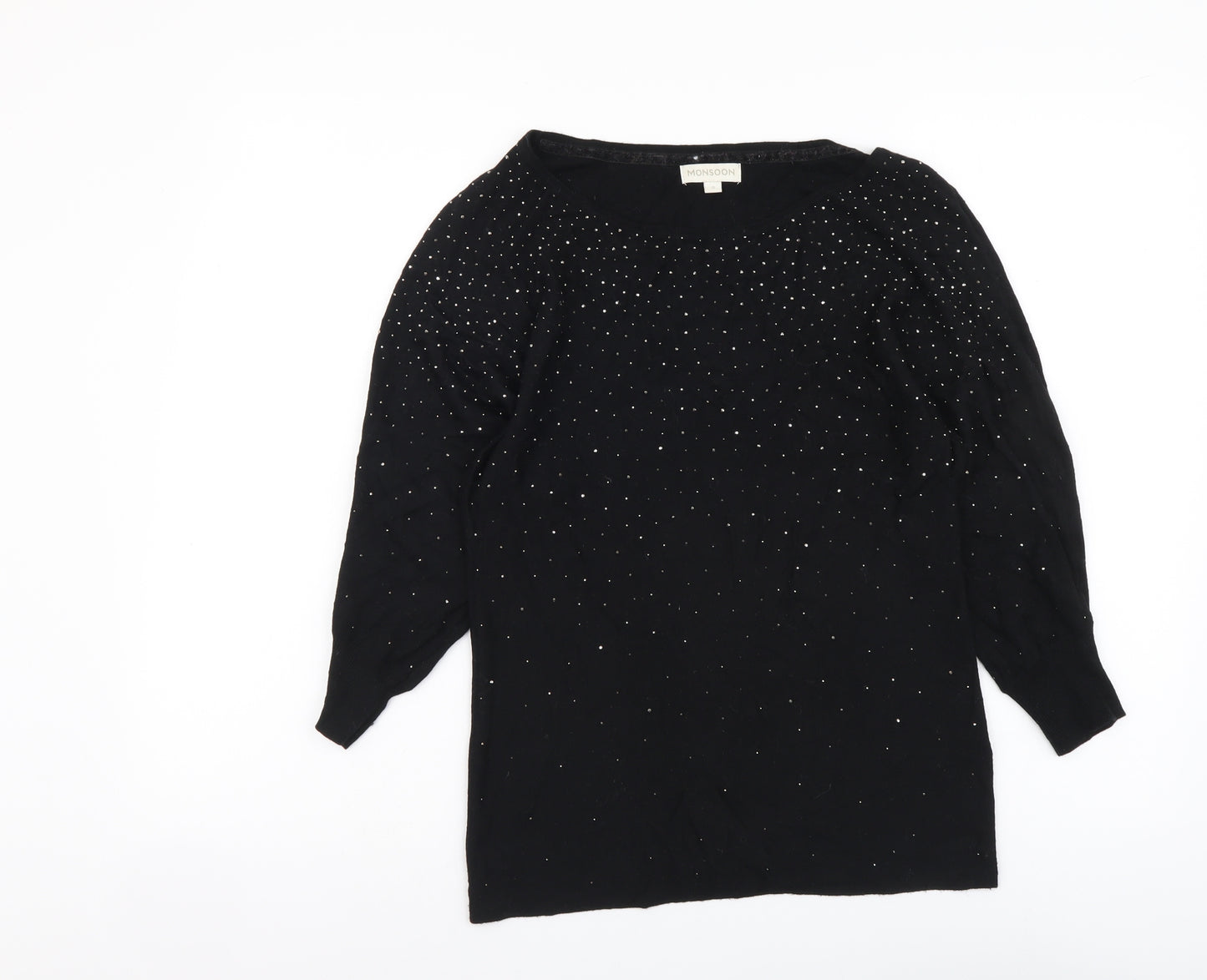 Monsoon Womens Black Boat Neck Viscose Pullover Jumper Size S