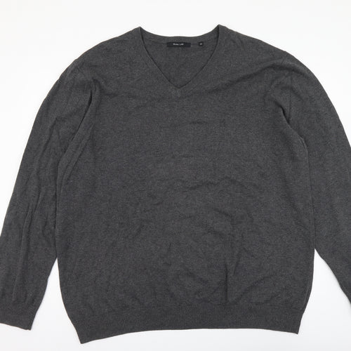 Mark Law Mens Grey V-Neck Cotton Pullover Jumper Size 2XL