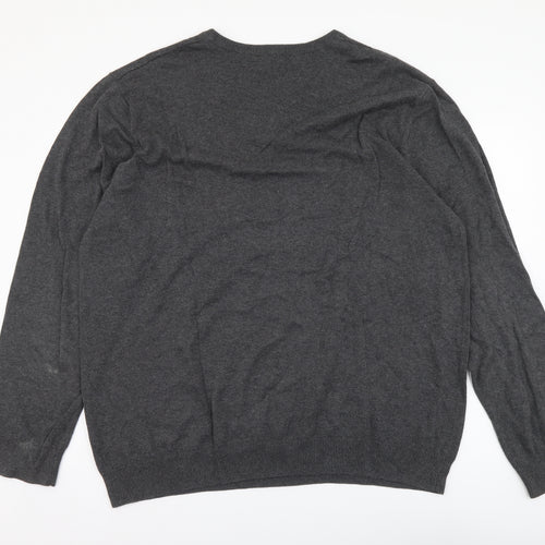 Mark Law Mens Grey V-Neck Cotton Pullover Jumper Size 2XL