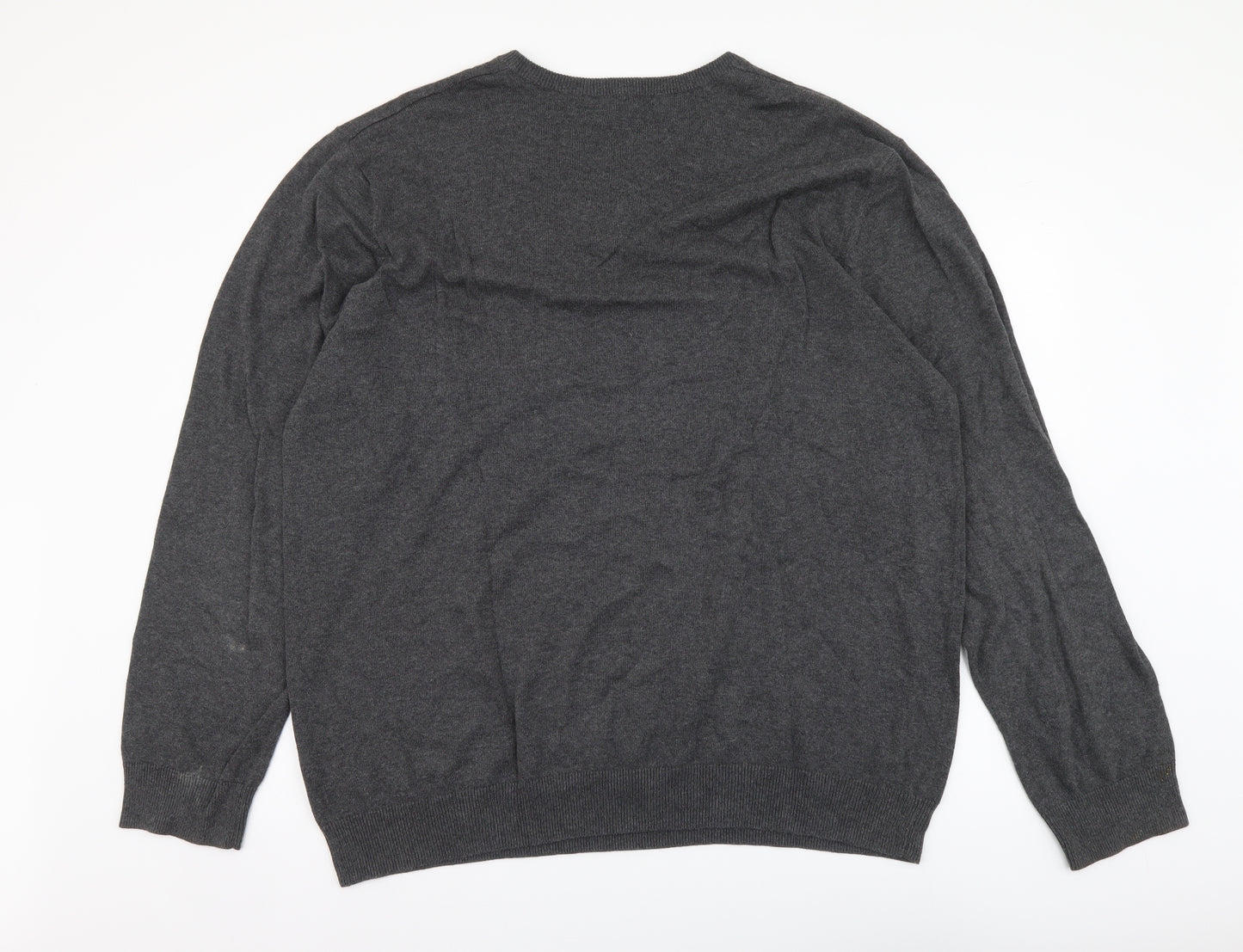 Mark Law Mens Grey V-Neck Cotton Pullover Jumper Size 2XL