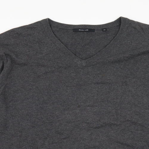 Mark Law Mens Grey V-Neck Cotton Pullover Jumper Size 2XL