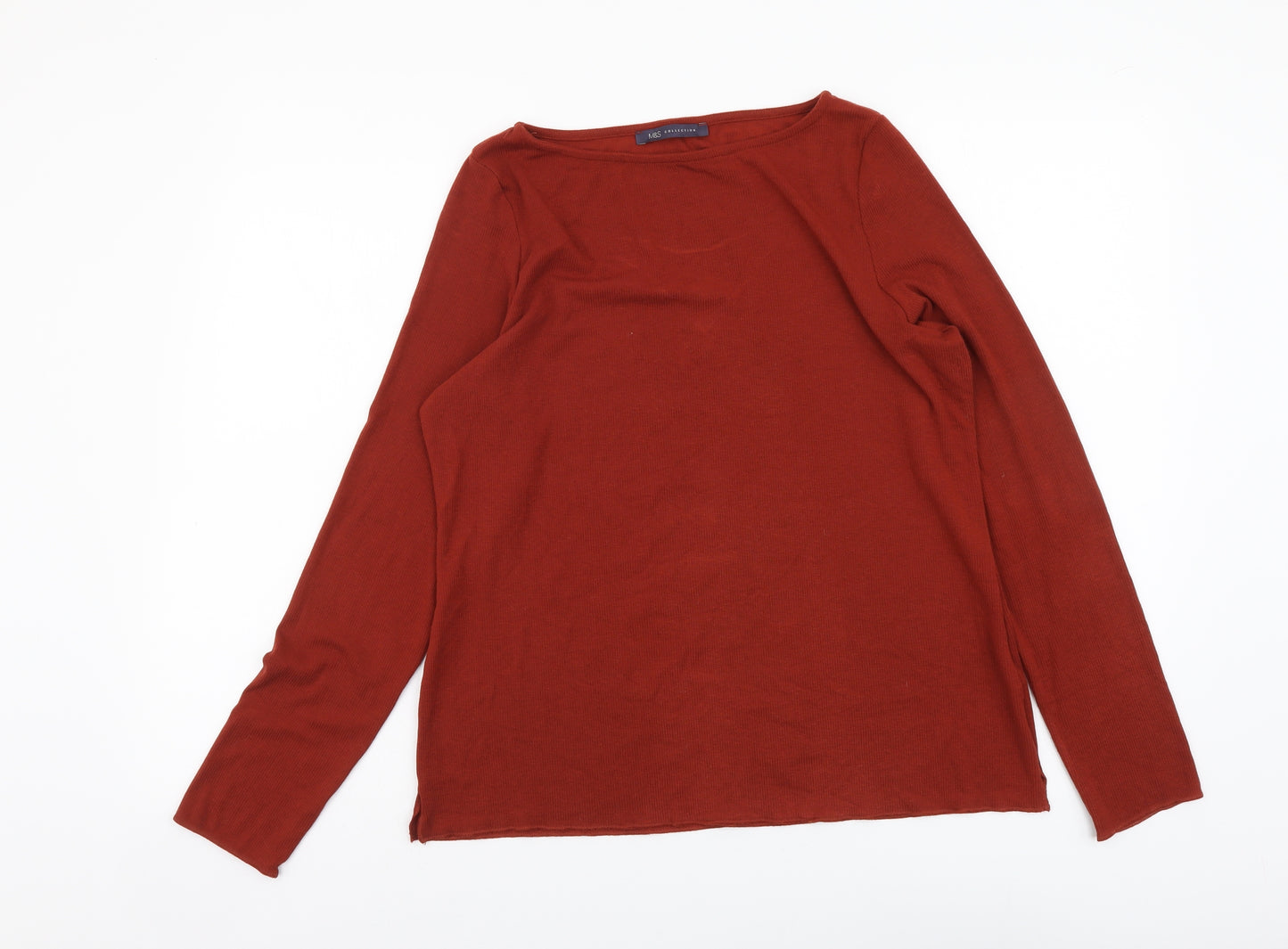 Marks and Spencer Womens Brown Boat Neck Acrylic Pullover Jumper Size 16