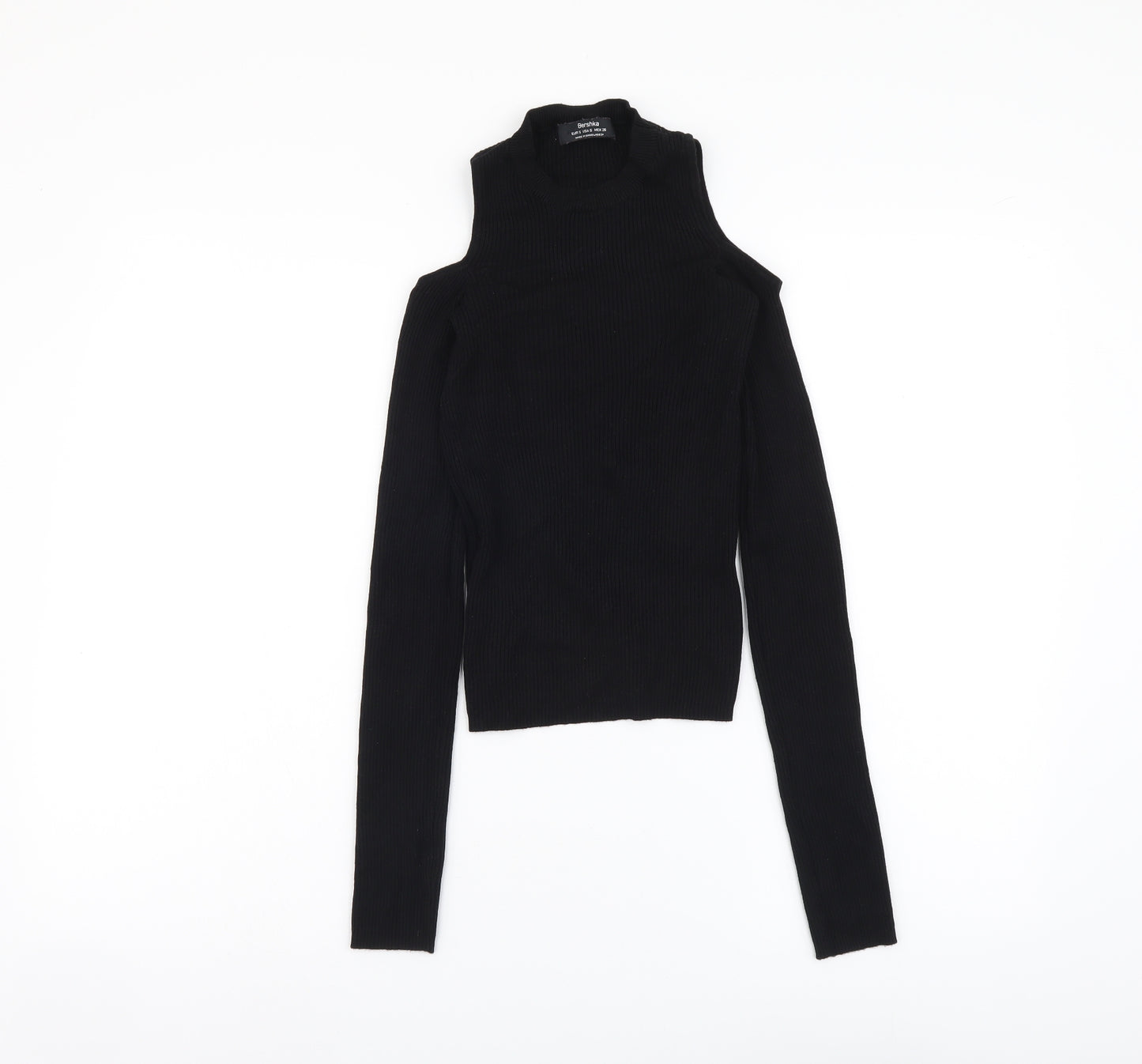 Bershka Womens Black Mock Neck Viscose Pullover Jumper Size S - Cold Shoulder